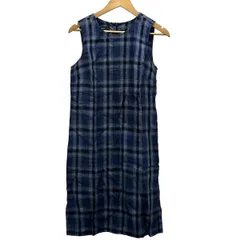 RalphLauren(ラルフローレン) ワンピース サイズ6 M レディース - ネイビー×ライトグレー×マルチ ノースリーブ/ひざ丈/麻/チェック柄