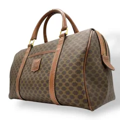 CELINE ヴィンテージ マカダム ミニボストンバッグ M06 オールドセリーヌ トリオンフ PVC レザー ブラウン ゴールド金具 レディース B