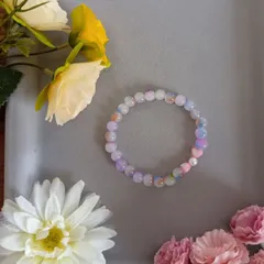 ハンドメイドビーズブレスレット／パステルカラー×ハートビーズ／17cm／レディース