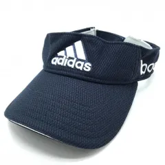 【美品】アディダス サンバイザー ネイビー×白 ロゴ刺しゅう  フリー(57-59cm)   ゴルフウェア adidas