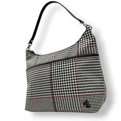 【美品】ローレンラルフローレン ハンドバッグ ショルダーバッグ 肩掛け 千鳥格子 チェック柄 キャンバス レザー ブラック 黒 ホワイト 白 レッド カジュアル トラッド クラシック 通勤 通学 レディース 鞄 カバン s68