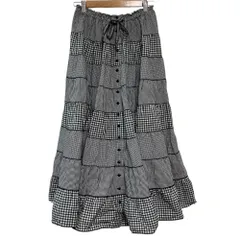 美品 PINK HOUSE ピンクハウス 前開き リボン ギンガムチェック ロングスカート ブラック ホワイト グレー レディース 古着 中古 USED