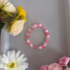 ハンドメイドビーズブレスレット／ピンク×レッド×パープル／17cm／レディース