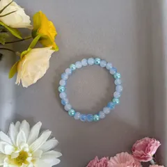 ハンドメイドビーズブレスレット／ライトブルー×ターコイズ／13cm／キッズ・レディース