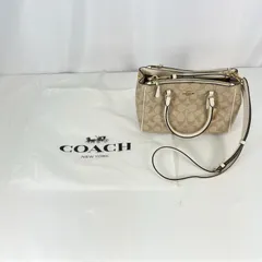 本物保証 COACH コーチ シグネチャー ショルダーバッグ ベージュ ホワイト レザー 牛革 サリーキャリーオール キャンバス レディース