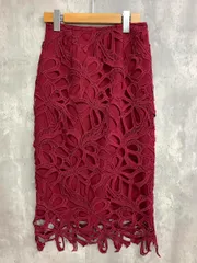 FEERICHELU フェリーシェル スカート リボン柄レース Iライン スカート sizeS/ワイン ■■◎レディース