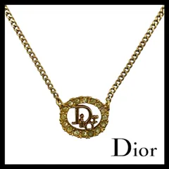 M【Dior】ロゴ ネックレス ゴールド/金 カラー ラインストーン サークル ペンダント ヴィンテージ Christian Dior/クリスチャンディオール (62783OY3a)
