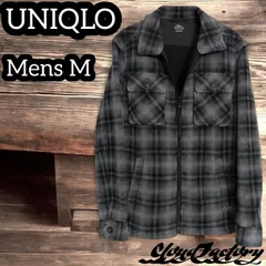 ユニクロ フリースジャケット メンズM グレーチェック UNIQLO ボアフリースジップアップ