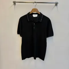 FERRAGAMO フェラガモ ブラック ガンチーニ ピケ ポロシャツ (M)