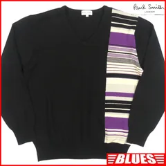 Paul Smith ポールスミス セーター ニット Lメンズ 黒 パープル ウール 長袖 ポールスミスロンドン Vネック ニット_セーターサイズL一覧←SEULB屋着古← TY4337