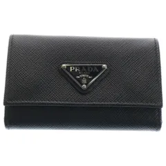 PRADA (プラダ) トライアングルロゴ キーケース キーリング レザー シルバー金具 ブラック