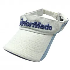 【美品】テーラーメイド サンバイザー 白×ライトブルー ロゴ刺しゅう フリー(57-59cm)   ゴルフウェア TaylorMade