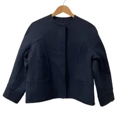 美品 Drawer ドゥロワー ノーカラージャケット 6522-234-0682 サイズ36 ネイビー レディース 古着 中古 USED