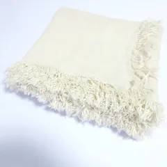 美品 ASAUCE MELER アソースメレ リネン100％ 大判フリンジストール アイボリー レディース 古着 中古 USED