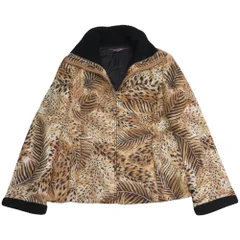 美品 LEONARD レオナール ウール シルク レオパードプリント 中綿 ジップアップジャケット LL ブラウン ブラック レディース 古着 中古 USED