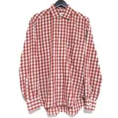 美品 Loro Piana ロロピアーナ ギンガムチェック柄 長袖 シャツ Mサイズ オフホワイト×レッド系 メンズ 古着 中古 USED