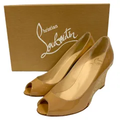 美品 Christian Louboutin クリスチャンルブタン PUGLIA 85 エスパドリーユ オープントゥ パンプス サイズ37 約24cm ベージュ レディース 古着 中古 USED