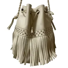 良品 J&M DAVIDSON ジェイアンドエムデヴィッドソン カーニバル スタッズフリンジ 巾着 ショルダーバッグ ホワイト レディース 古着 中古 USED