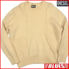 DIESEL ディーゼル セーター S ニット パネル切替ニット 白 ベージュ リブ編み クルーネック 古着 メンズ ニット_セーターサイズS一覧←SEULB屋着古← TY4340