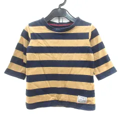 グローバルワーク GLOBAL WORK カットソー Tシャツ クルーネック ボーダー 七分袖 S ベージュ 紺 ネイビー /MN ●RY