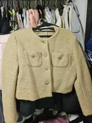 ツイード クロップド ジャケット ベージュ GOLD ボタン