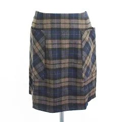アースミュージック&エコロジー EARTH MUSIC & ECOLOGY スカート ボトムス ミニ丈 台形 チェック ポケット付き ウール混 M ネイビー ※EKM