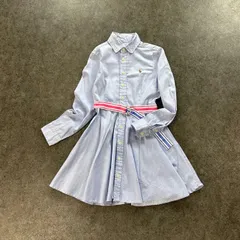 POLO RALPH LAUREN ポロラルフローレン 長袖 ボタンダウン シャツワンピース ベルト付き ワンポイント刺繍 ブルー系 キッズ 130