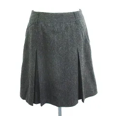インディヴィ INDIVI スカート ボトムス ひざ丈 フレア ボックスプリーツ ウール混 ストレッチ 38 ブラック ※EKM