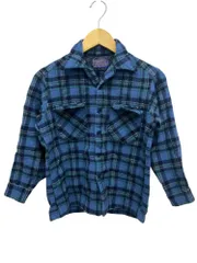 PENDLETON (ペンドルトン) チェック柄 長袖ウールシャツ 襟芯 USA製 70S 古着 ビンテージ M ブルー系 レディース/028