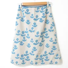 良品 mina perhonen ミナペルホネン garden 総柄 ウールブレンド フロッキー ひざ丈 スカート ブルー レディース 古着 中古 USED