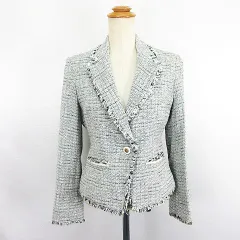 アンドバイピー&ディー ピンキー&ダイアン & by P&D ジャケット ブレザー テーラード ツイード 長袖 シングル 総裏 フリンジ ラメ 38 グレー ※EKM