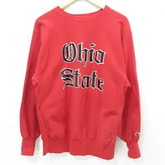 【三重本店】 中古 Champion | チャンピオン OHIO STATE オハイオステート REVERSE WEAVE リバースウィーブ 90's U.S.A.製 ロゴプリント長袖スウェットシャツ レッド サイズ：XL 【101】