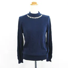 アースミュージック&エコロジー EARTH MUSIC & ECOLOGY ニット セーター 長袖 ハイハイハイネック ビジュー S ネイビー ※EKM