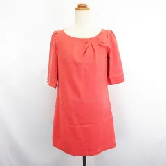 アプワイザーリッシェ Apuweiser-riche ワンピース チュニック 六分袖 ラウンドネック ミニ丈 リボン ウール 2 オレンジ ※EKM