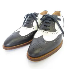 良品 RALPH LAUREN PURPLE LABEL ラルフローレン ウイングチップ ドレスシューズ サイズ37M 約24cm ネイビー ホワイト レディース 古着 中古 USED