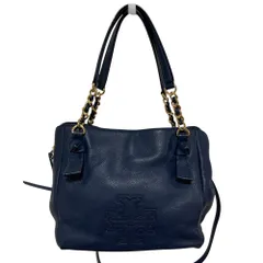 良品 TORY BURCH トリーバーチ レザー 2way サッチェル チェーン ショルダーバッグ ネイビー レディース 古着 中古 USED