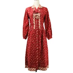 良品 PINK HOUSE ピンクハウス フリルリボン フラワープリント シャツワンピース レッド レディース 古着 中古 USED