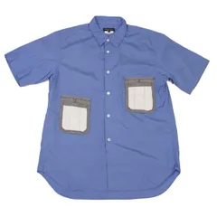 コムデギャルソン オムプリュスCOMME des GARCONS HOMME PLUS 異素材ポケットデザイン半袖シャツ 青オフホワイトグレーS