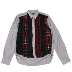 コムデギャルソン オムCOMME des GARCONS HOMME フロント縮絨チェックパッチワーク切替ストライプシャツ 赤緑黄黒M