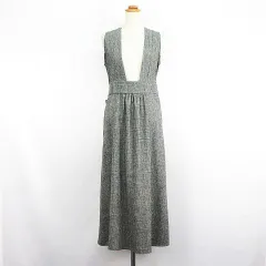 ロペピクニック ROPE Picnic ジャンパースカート ワンピース ロング丈 マキシ丈 グレンチェック リボン ウール混 36 グレー ※EKM