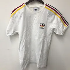 N1075 adidas アディダス ホワイト Tシャツ 半袖 メンズ Ｍサイズ スリーライン ドイツカラー コットン100% トレフォイルロゴ