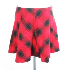 ポロ ラルフローレン POLO RALPH LAUREN スカート ボトムス ミニ丈 フレア チェック ウール混 裏シルク 2 レッド×ブラック ※EKM