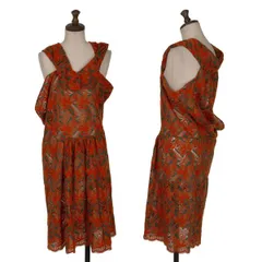 ジュンヤワタナベ コムデギャルソンJUNYA WATANABE COMME des GARCONS エンブロイダリーレース切替変形ノースリーブワンピース  朱色緑S