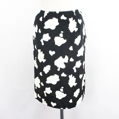 オフオン ofuon スカート ボトムス ミモレ丈 セミタイト 牛柄 起毛 38 ブラック×ホワイト ※EKM