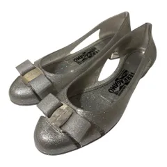 美品 Salvatore Ferragamo サルヴァトーレフェラガモ PVC ヴァラリボン ローヒール パンプス サイズ36 約23cm シルバーカラー レディース 古着 中古 USED