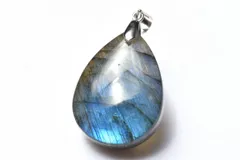 【１点物】シルバー925◇ブルーシラー ラブラドライト　26x19mm　ドロップ ペンダントトップ パワーストーン 天然石 _PC9616