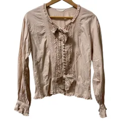 美品 PINK HOUSE ピンクハウス ピコフリル リボン 長袖 ブラウス ピンク レディース 古着 中古 USED