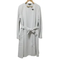 美品 Theory セオリー LAMB MELTON CLOAK COAT D ノーカラー ロングコート サイズP ライトグレー レディース 古着 中古 USED