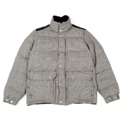 コムデギャルソン オムCOMME des GARCONS HOMME ヨークレザー切替ウールグレンチェックダウンジャケット 黒オフホワイトXS