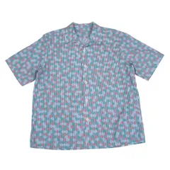 コムデギャルソンオムCOMME des GARCONS HOMME ロンバスプリントストライプオープンカラー半袖シャツ 青白他M位